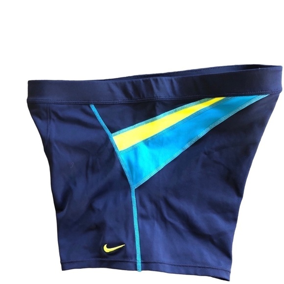 Nike Swim Shorts Sz. M Navy Blue Yellow Color block Summer Beach Pool Vacation - Picture 2 of 6